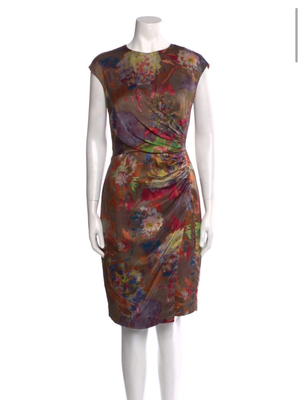 Etro Floral Ruched Sheath Dress in Brown